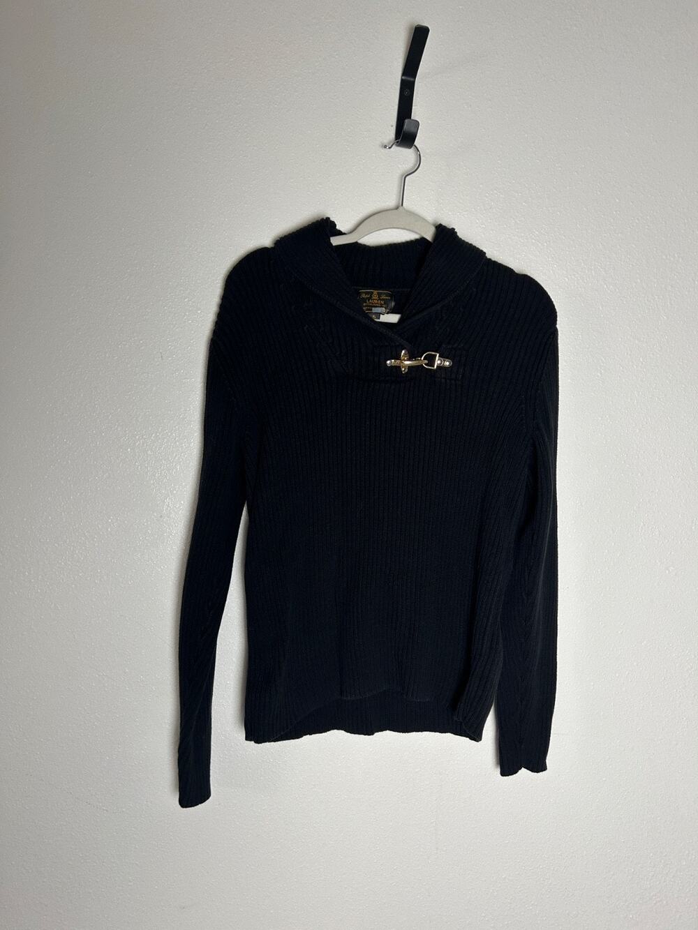 Ralph Lauren Black Label Preppy Cable Knit Sweater In Black Size XL Coastal